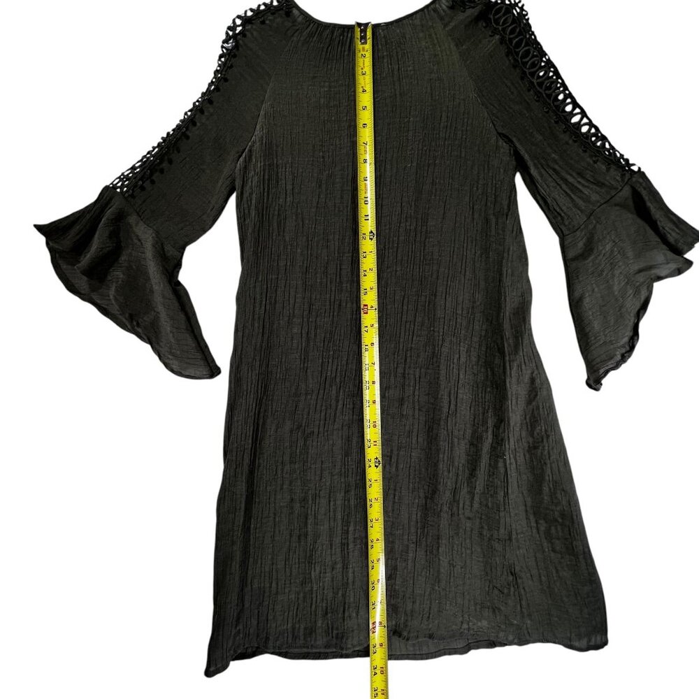 Indigo Rose Olive Green Bell Sleeve Boho Dress Lined Cutout Crochet Sleeves - Picture 12 of 14